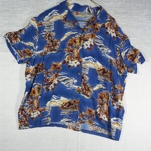 Hilo Hattie Hawaiin Shirt Mens Extra Large Blue Tropical Short Sleeve